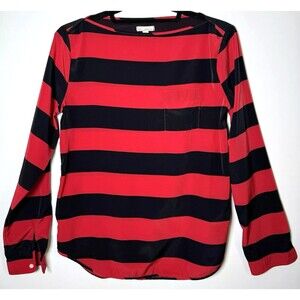 Gap Blouse Womens XS‎ Red Navy Stripe Long Sleeve Lightweight Boat Neck Preppy